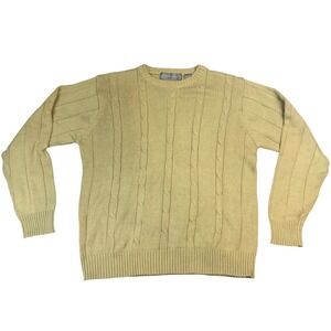 Oscar de la Renta Mens Large Cotton Cable Knit Crewneck Sweater Ribbed